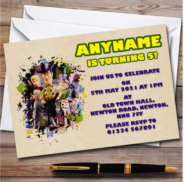 Vintage Watercolor Toy Story personalized Children's Birthday Party Invitations Vintage Watercolor Toy Story personalized Children's Birthday Party Invitations
