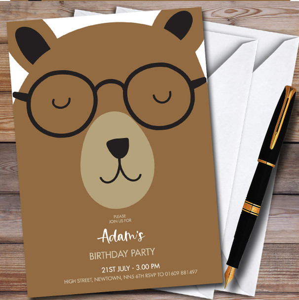 Modern Minimal Bear Face personalized Children's Kids Birthday Party Invitations