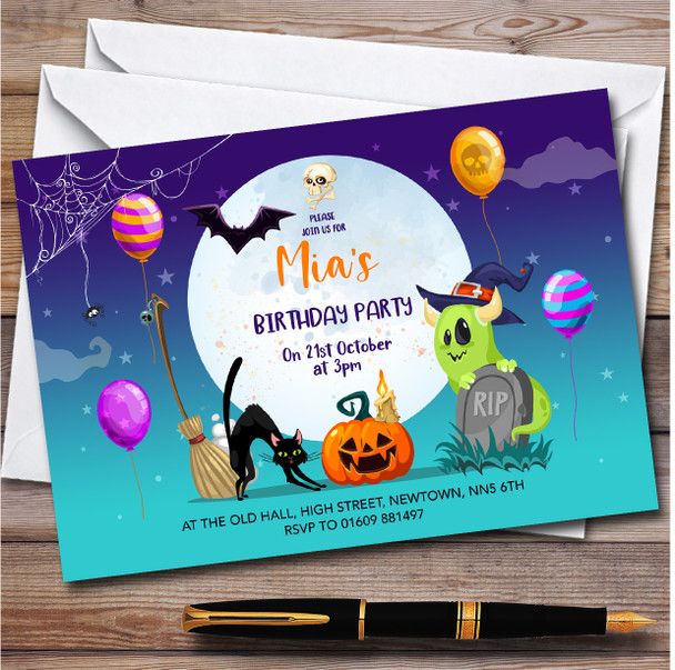 October Halloween Spooky personalized Children's Kids Birthday Party Invitations