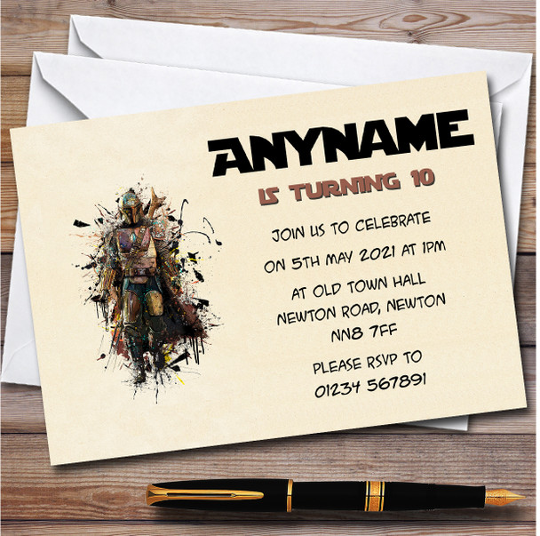 The Mandalorian Splatter personalized Children's Kids Birthday Party Invitations