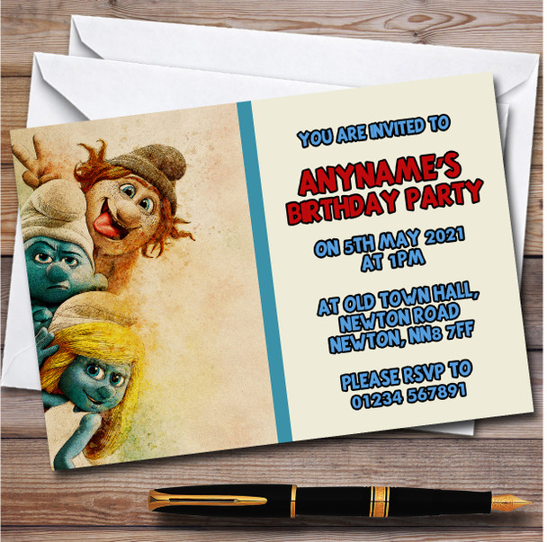 The Smurfs Vintage Retro personalized Children's Kids Birthday Party Invitations