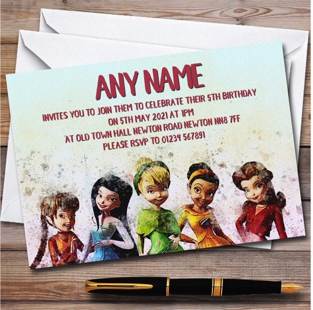 Tinker Bell And Fairies Pink personalized Children's Birthday Party Invitations