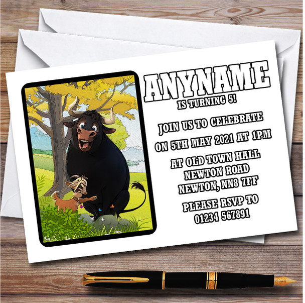 Bull Ferdinand Tree In Field personalized Children's Birthday Party Invitations