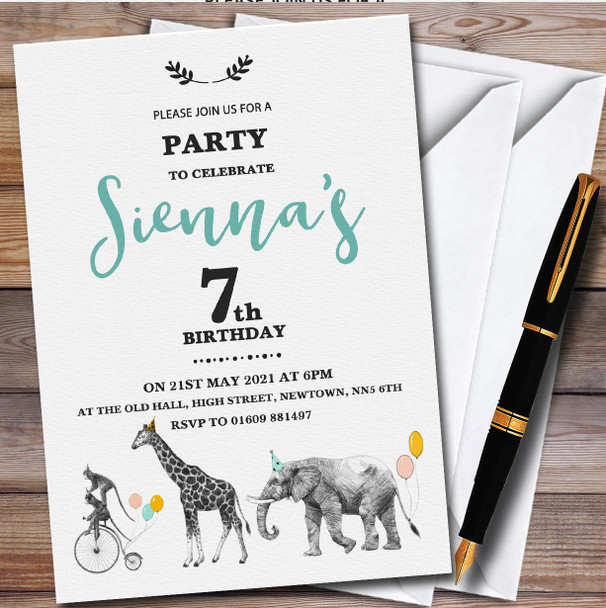 Giraffe Elephant Circus personalized Children's Kids Birthday Party Invitations