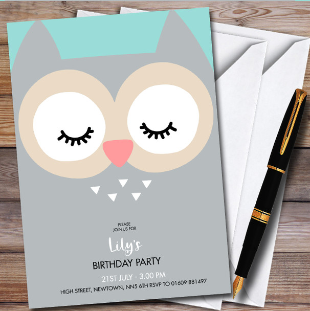 Modern Minimal Owl Face personalized Children's Kids Birthday Party Invitations