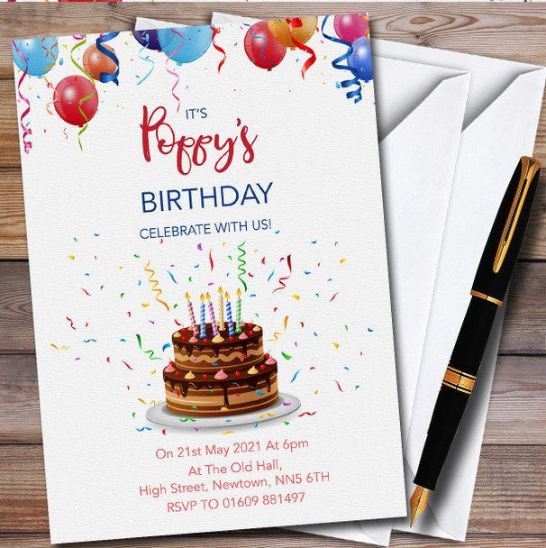 Chocolate Cake Confetti personalized Children's Kids Birthday Party Invitations