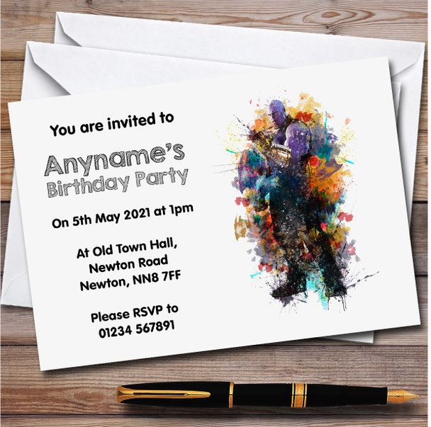 Thanos Watercolor Splatter personalized Children's Birthday Party Invitations