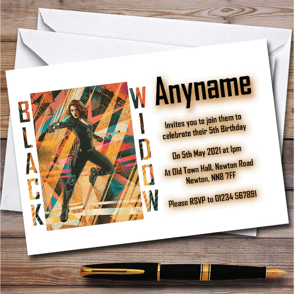 Black Widow Abstract Orange personalized Children's Birthday Party Invitations