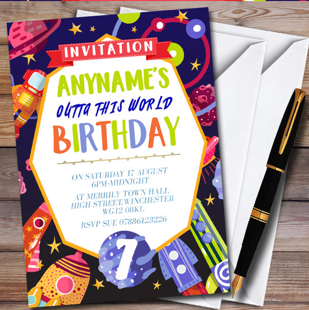 Space Outta This World personalized Children's Kids Birthday Party Invitations