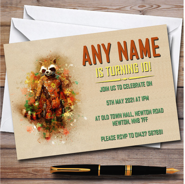 Rocket Raccoon Vintage personalized Children's Kids Birthday Party Invitations