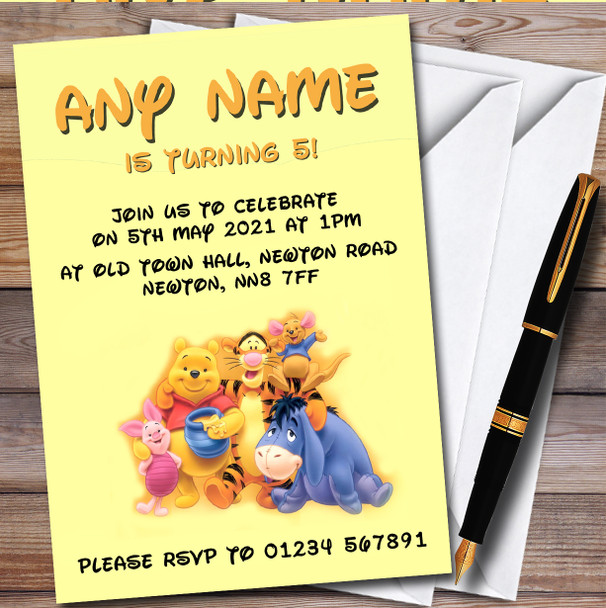 Disney Winnie The Pooh & Friends Yellow Children's Birthday Party Invitations