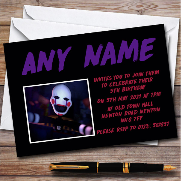 Fnaf Five Nights At Freddy's Marionette Children's Birthday Party Invitations