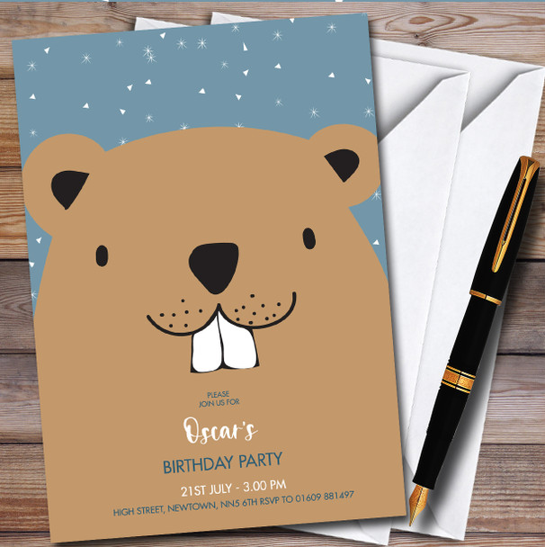 Modern Minimal Beaver Face personalized Children's Birthday Party Invitations