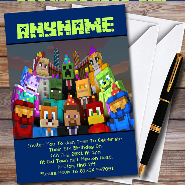 Minecraft Party Characters personalized Children's Birthday Party Invitations