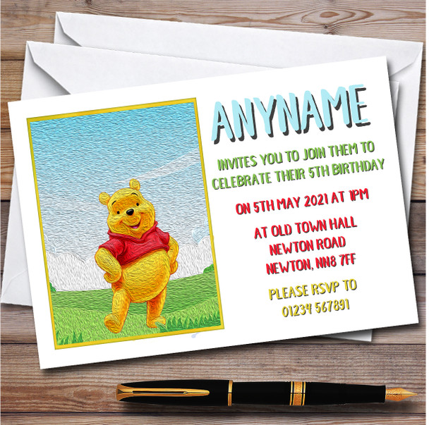Winnie The Pooh Grunge Oil personalized Children's Birthday Party Invitations