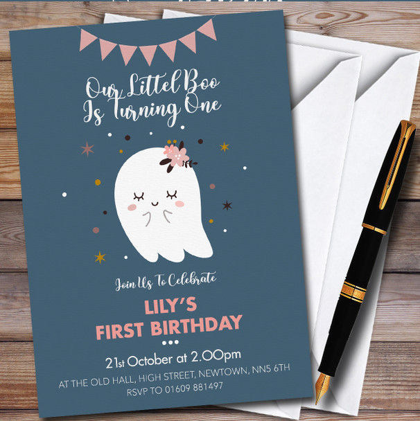 Cute Little Boo Ghost personalized Children's Kids Birthday Party Invitations