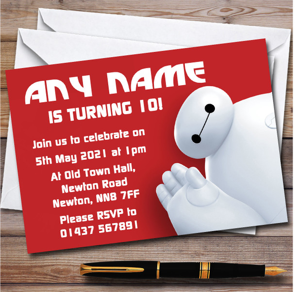 Disney Big Hero 6 Red personalized Children's Kids Birthday Party Invitations