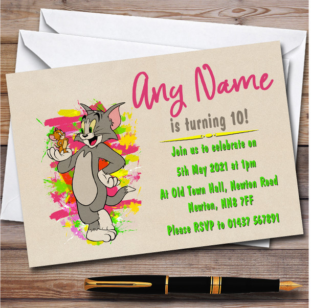 Tom And Jerry Vintage personalized Children's Kids Birthday Party Invitations