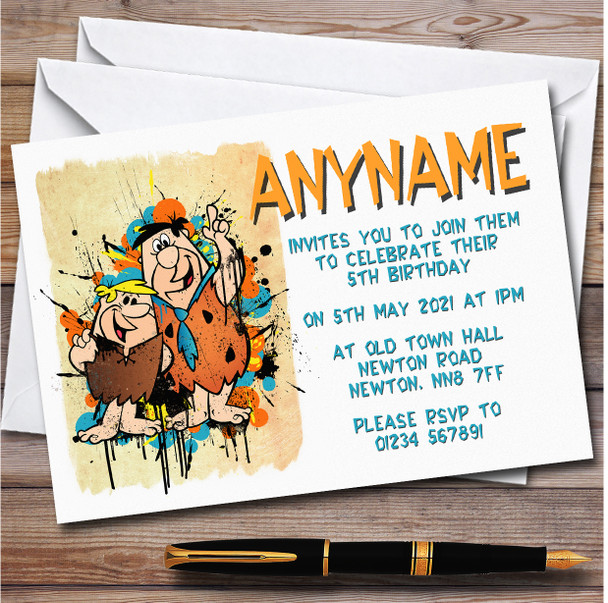 The Flintstones Fred And Barney Smudge Splatter Children's Party Invitations