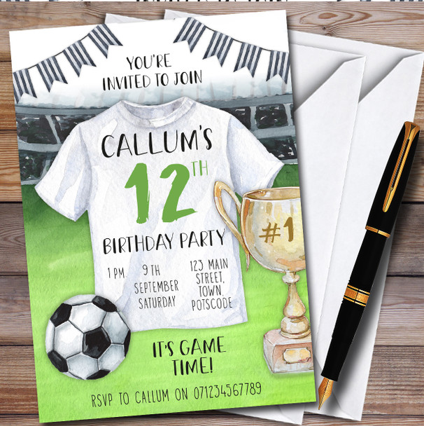 Football Watercolor Shirt Ball Trophy Children's Birthday Party Invitations