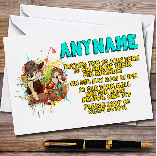 Chip 'N Dale's Rescue Rangers Splatter Children's Birthday Party Invitations