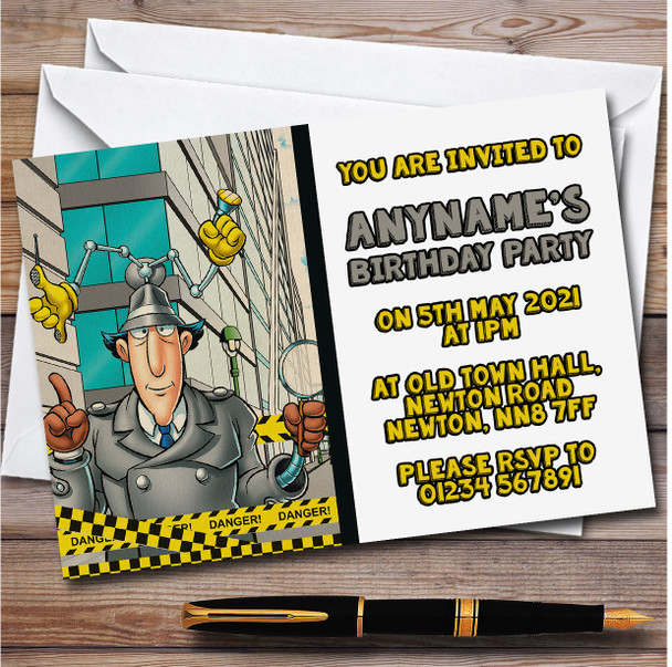 Inspector Gadget Vintage Caution Tape Children's Birthday Party Invitations