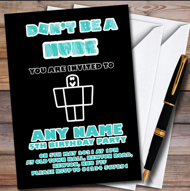 Roblox Don't Be A Nube Blue Watercolor Swirl Children's Party Invitations