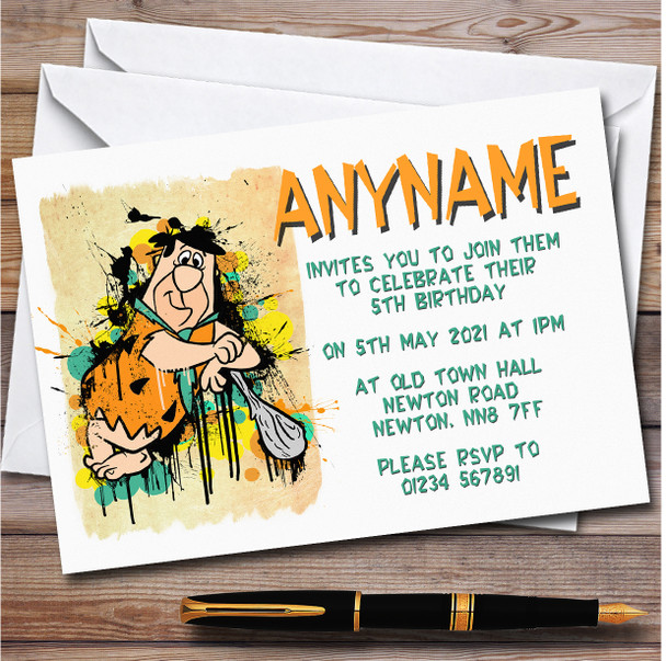 The Flintstones Fred Smudge Splatter Children's Birthday Party Invitations