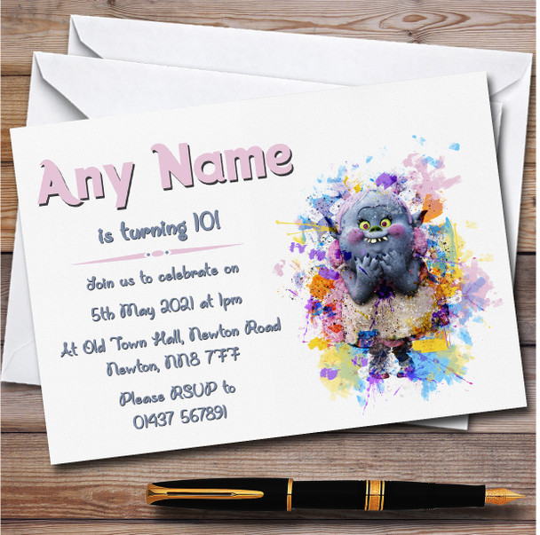 Watercolor Trolls personalized Children's Kids Birthday Party Invitations