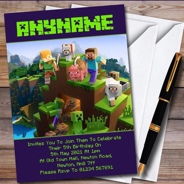 Minecraft Party Characters Creepers Children's Birthday Party Invitations