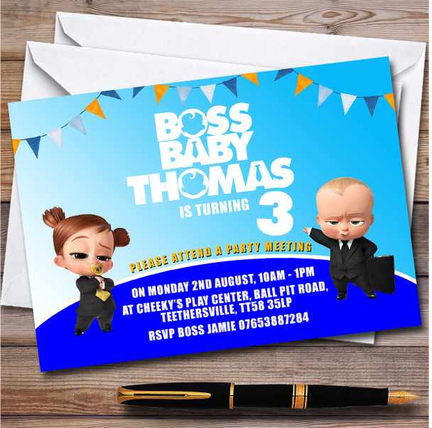 Boss Baby Bunting personalized Children's Kids Birthday Party Invitations