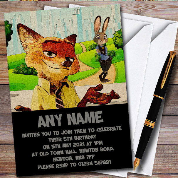 Zootropolis Retro personalized Children's Kids Birthday Party Invitations