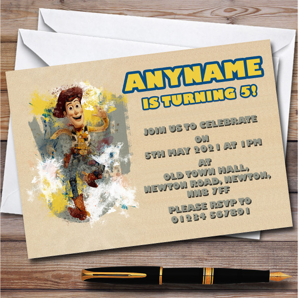 Toy Story Sheriff Woody Vintage Watercolor Children's Party Invitations