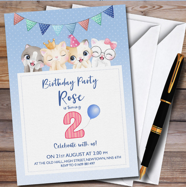 Kittens Cats 2Nd personalized Children's Kids Birthday Party Invitations