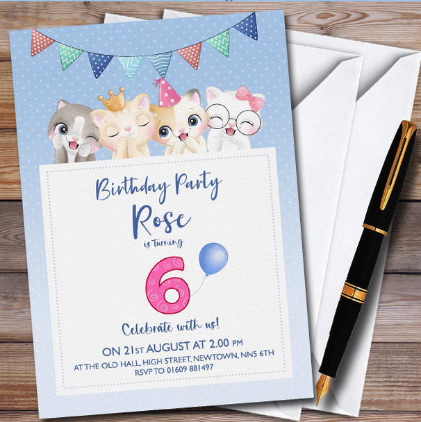 Kittens Cats 6Th personalized Children's Kids Birthday Party Invitations