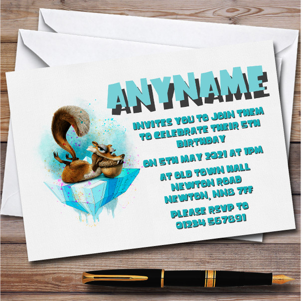 Ice Age Blue Watercolor Splatter Children's Birthday Party Invitations