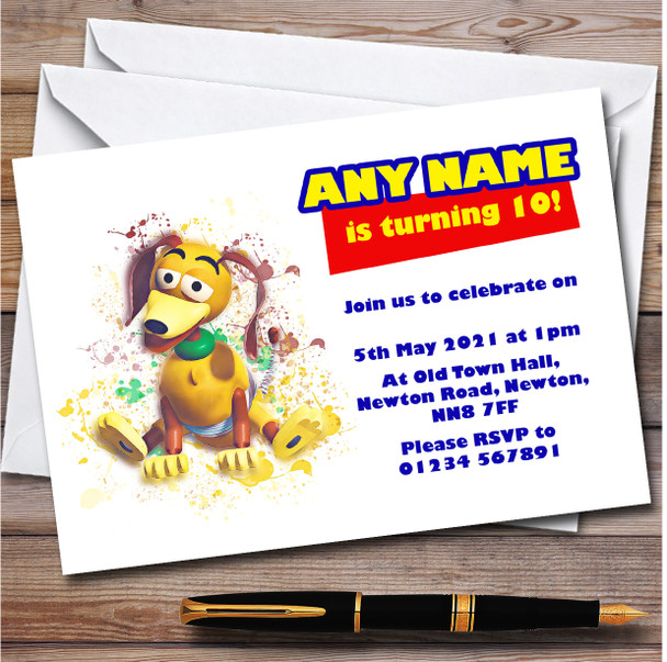Slinky Dog Toy Story Splatter Art Children's Birthday Party Invitations