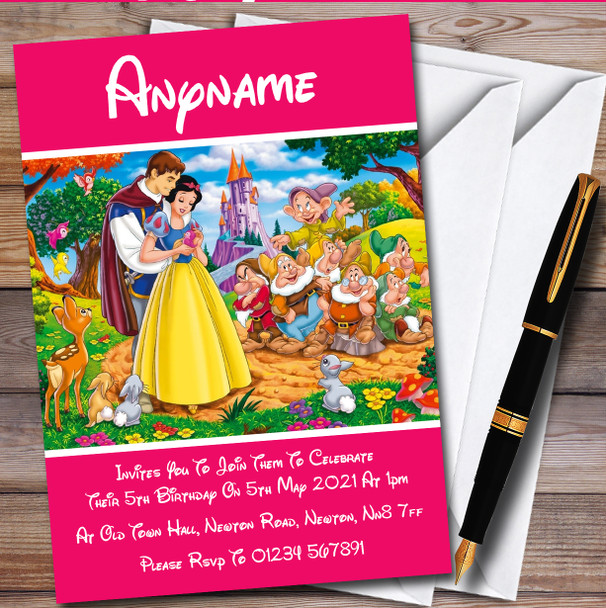 Pink Snow White personalized Children's Kids Birthday Party Invitations