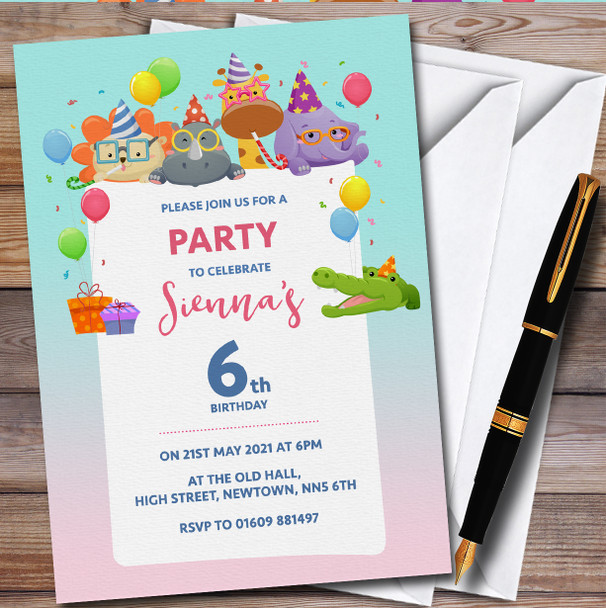 Cute Party Jungle Animals Border Children's Birthday Party Invitations