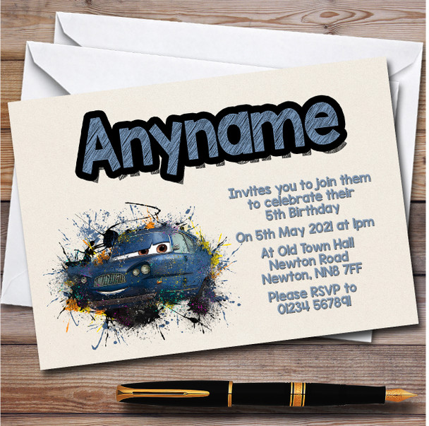 Cars Tomber Watercolor Splatter Children's Birthday Party Invitations