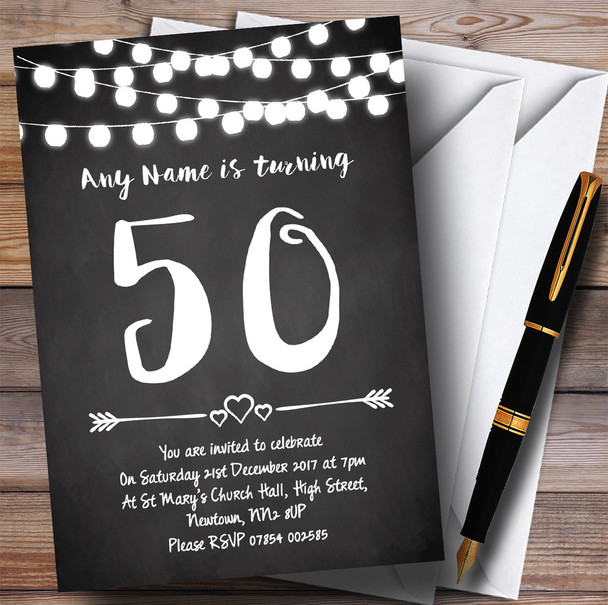 Chalk Style Lights 50th Personalized Birthday Party Invitations