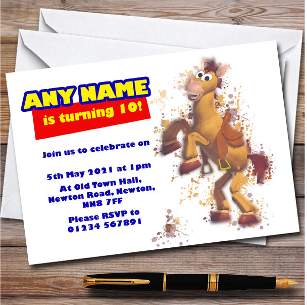 Bullseye Toy Story Splatter Art Children's Birthday Party Invitations