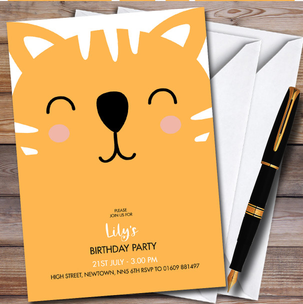 Modern Minimal Ginger Cat Face Children's Birthday Party Invitations