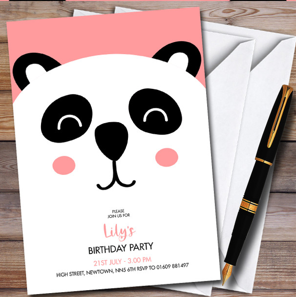 Modern Minimal Panda Bear Face Children's Birthday Party Invitations
