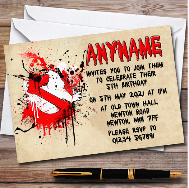 Ghostbusters Sign Red Splatter Children's Birthday Party Invitations