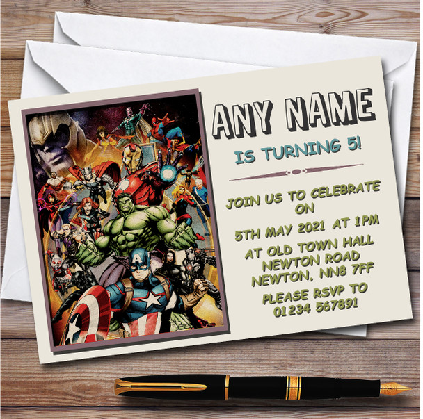 The Avengers Retro Comic Style Children's Birthday Party Invitations