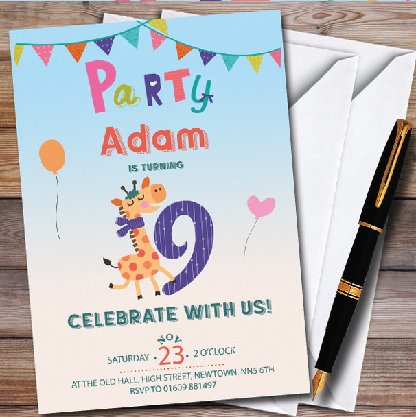 Giraffe 9Th personalized Children's Kids Birthday Party Invitations