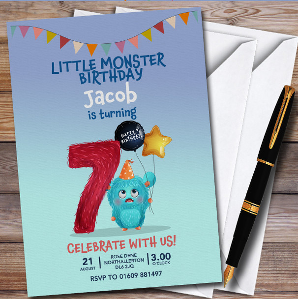 Monster 7Th personalized Children's Kids Birthday Party Invitations