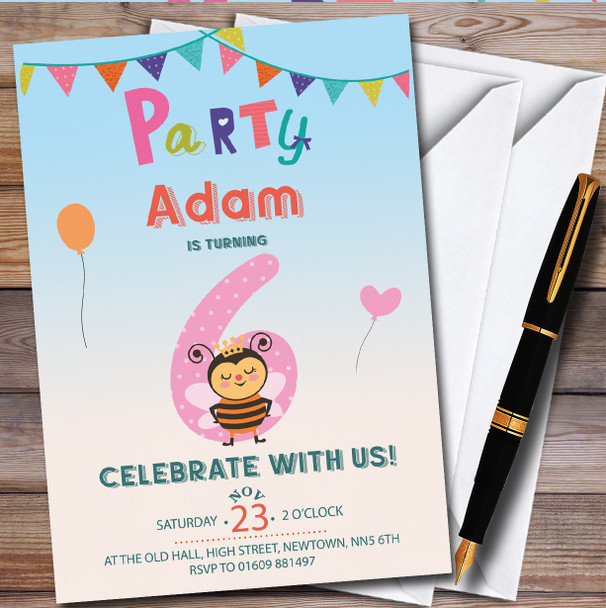 Bee 6Th personalized Children's Kids Birthday Party Invitations