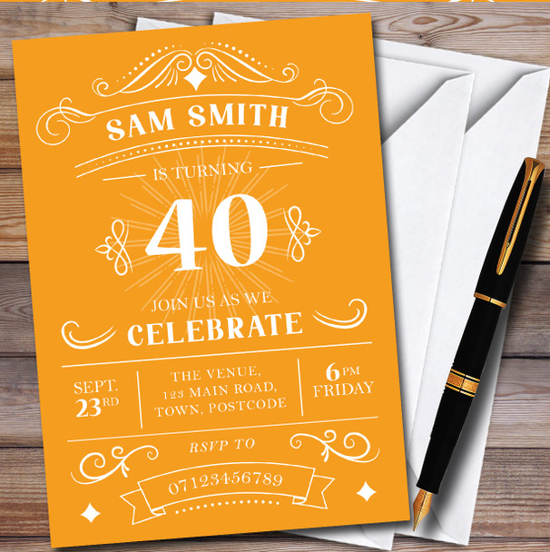 Typographic Vintage Any Age Orange personalized Birthday Party Invitations